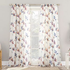 Sheer Ellie Watercolor Floral Print Rod Pocket Single Curtain Panel 84-inch‎ NEW